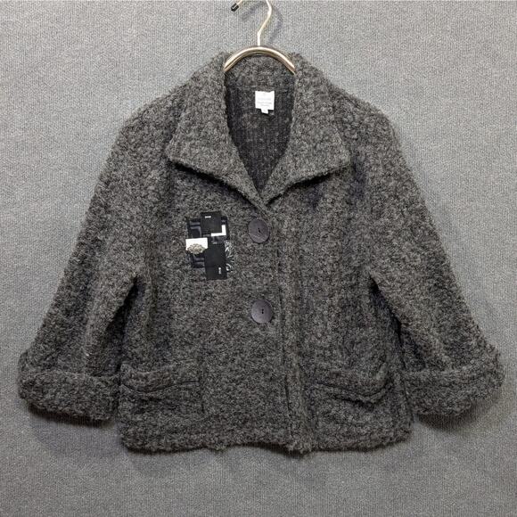 Focus Casual Life Cardigan Womens Large Chunky Sweater Button Fuzzy Wool Gray - Picture 1 of 14